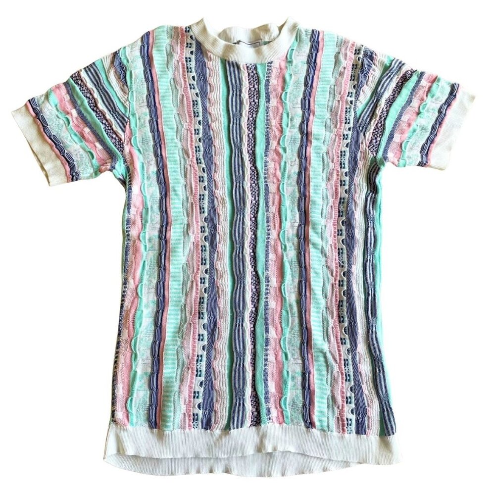 Cigar Couture Knit Bold Colorful Short Sleeve Sweater Top - Size Medium